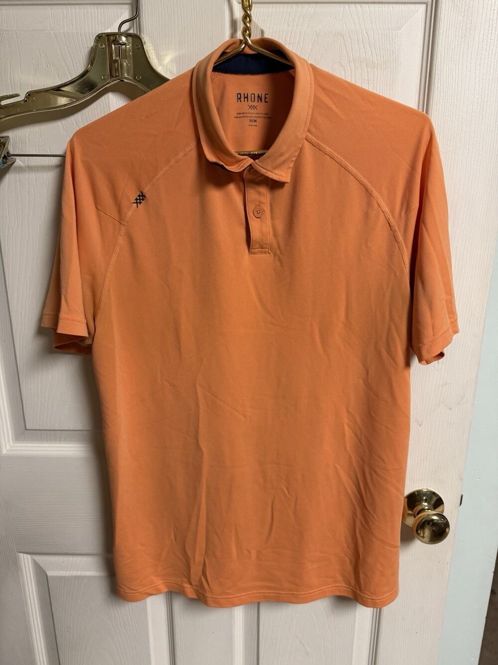 Rhone Commuter Polo Shirt Orange Oxford Italian Fabric Mens Med 40 Slim Fit